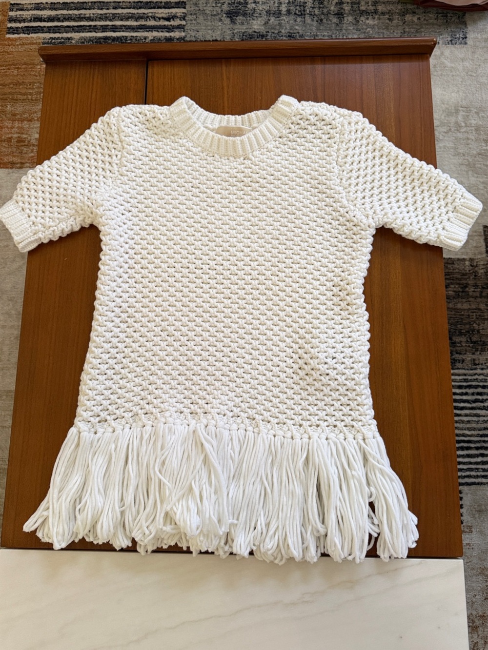MICHAEL Michael Kors Cream Crochet Fringe Short-Sleeve Tunic